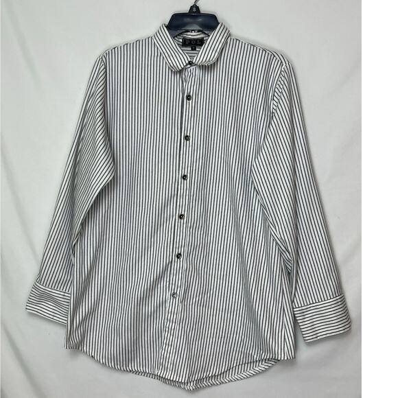 POL Women’s Size S White/Black Striped Long Sleeve Collared Button Front Shirt - Picture 1 of 8